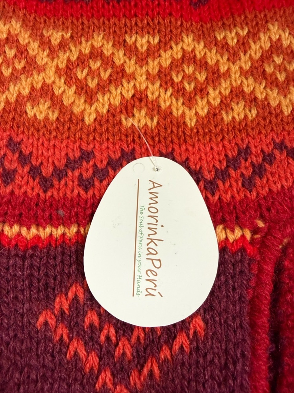 NWT Amorinka Peru Traditional Alpaca Chullo Hat, Red/Purple/Orange - Picture 3 of 3